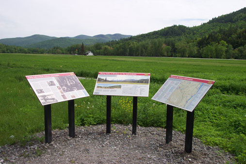 Three interpretive panels overlooking Marcy Field in Keene Valley, NY.